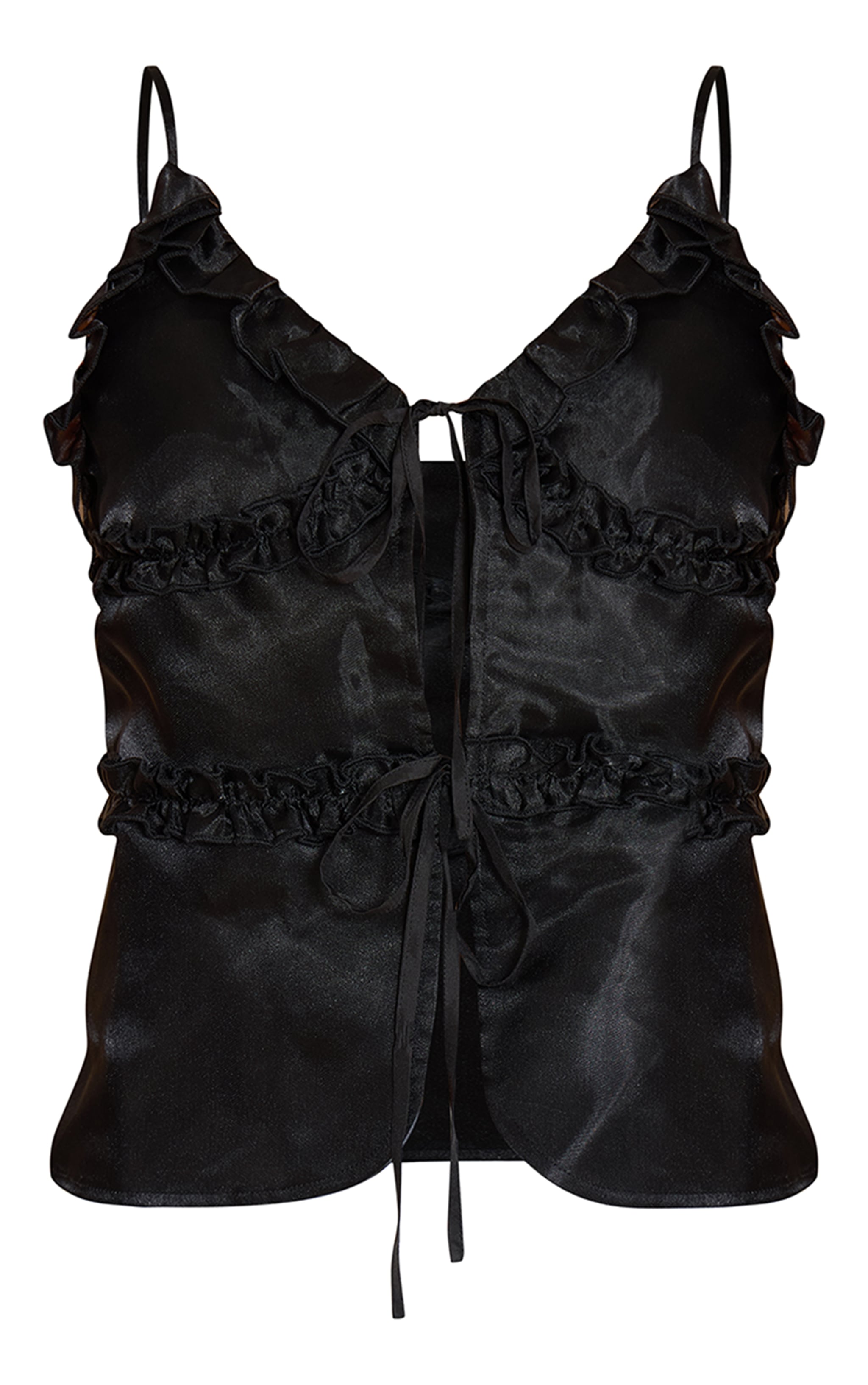 Black Chiffon Frill Detail Cami Top image 5