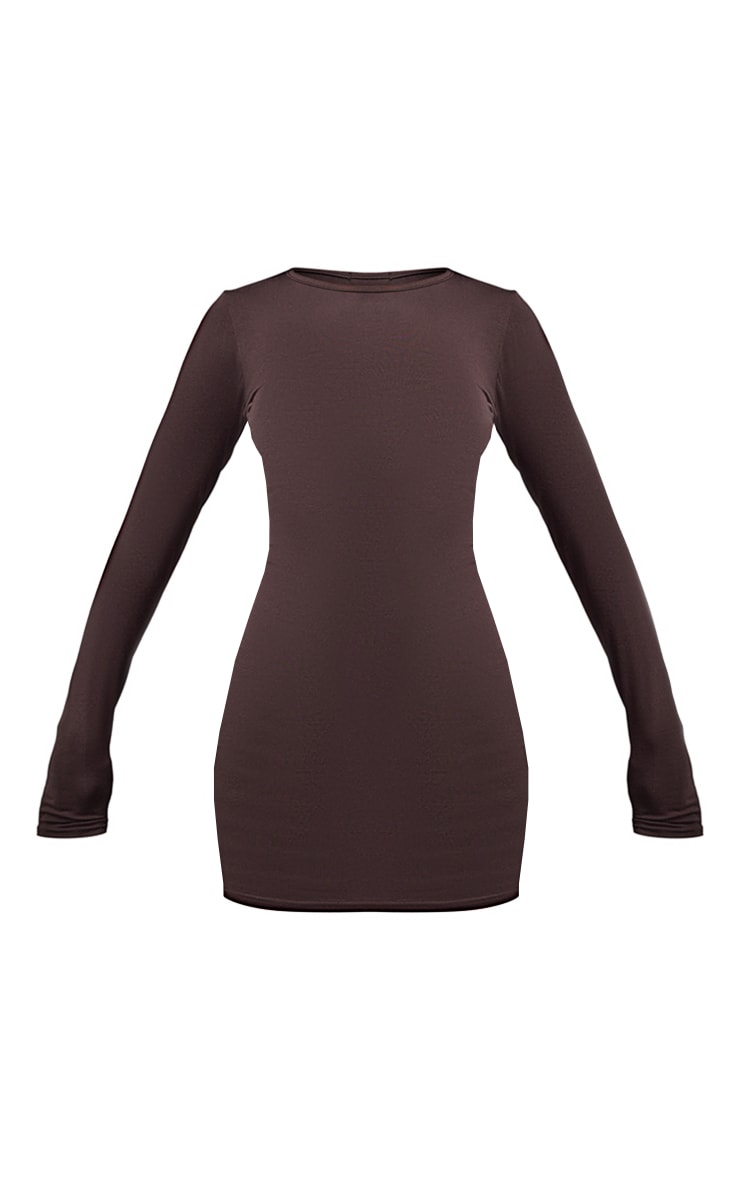 Chocolate Jersey Long Sleeve Bodycon Dress PrettyLittleThing UAE