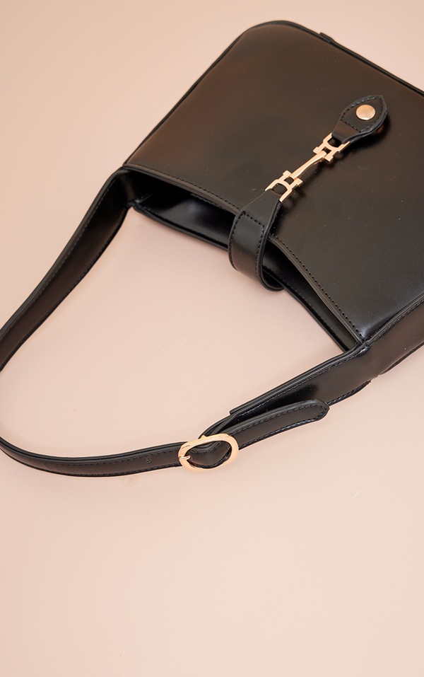 Black Clasp Detail Shoulder Bag Accessories PrettyLittleThing