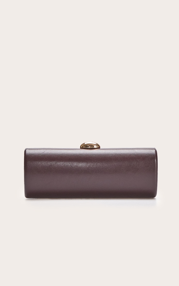 Chocolate PU Pebble Detail Hard Clutch Bag image 4