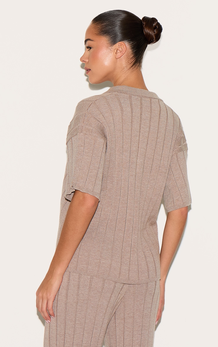 Mocha Rib Knit Oversized Polo Top image 2