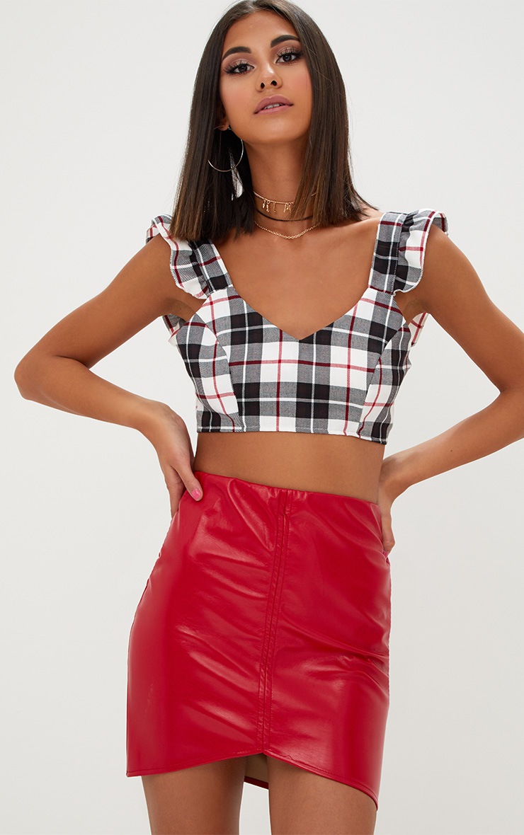 Cream Tartan Check Frill Tie Bralet 1