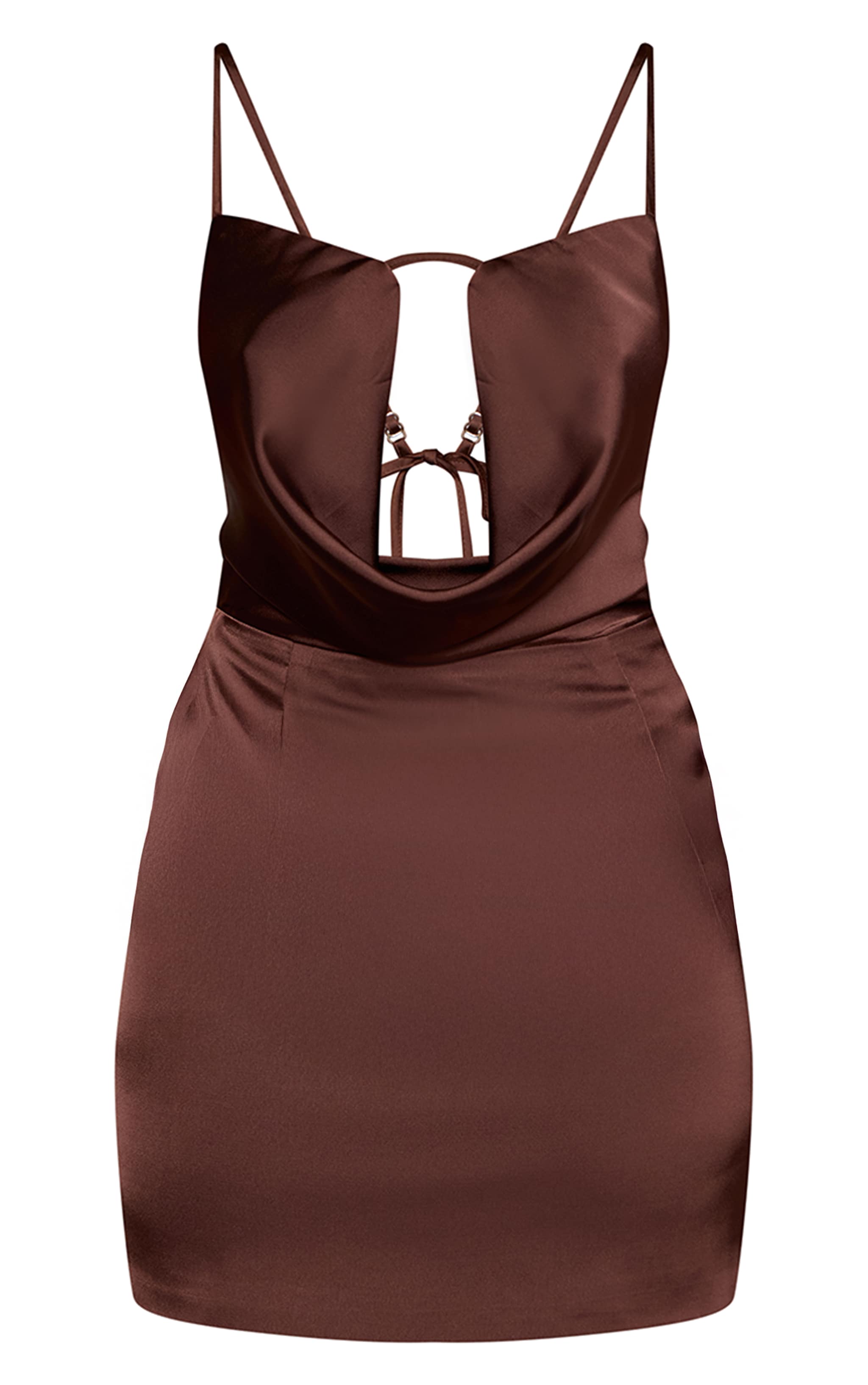 Brown Satin Cowl Neck Mini Shift image 5