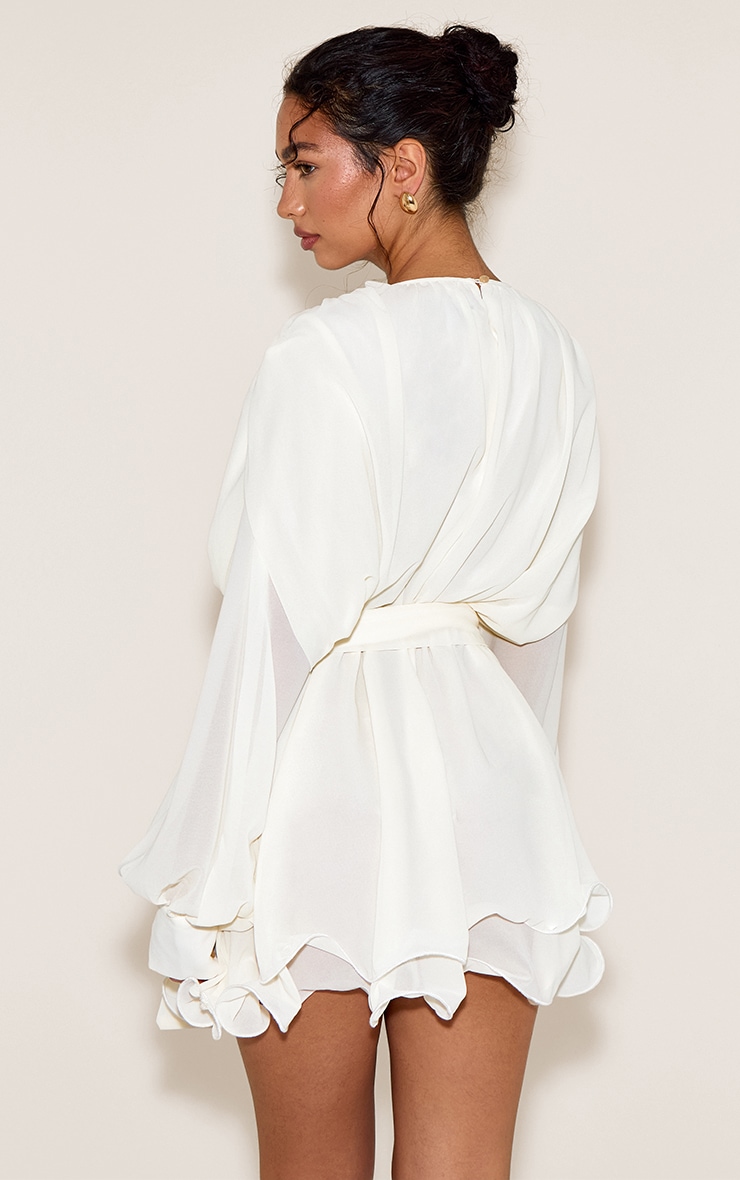 Cream Floaty Tie Detail Long Sleeve Shift Dress image 2