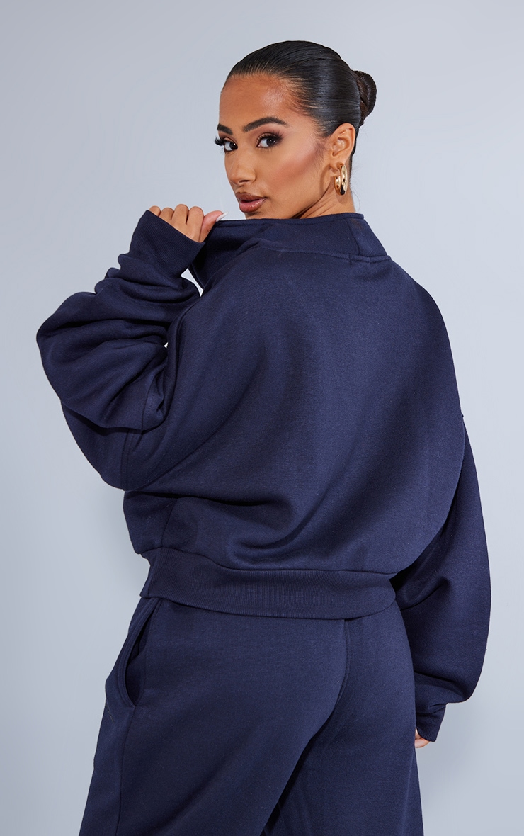 PRETTYLITTLETHING Petite Navy Oversized Half Zip Sweat image 2