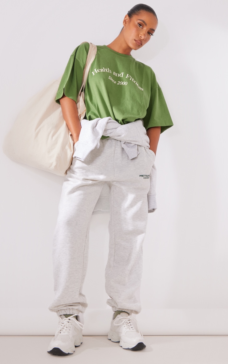 PLT Label Olive Health And Fitness Puff Print T Shirt