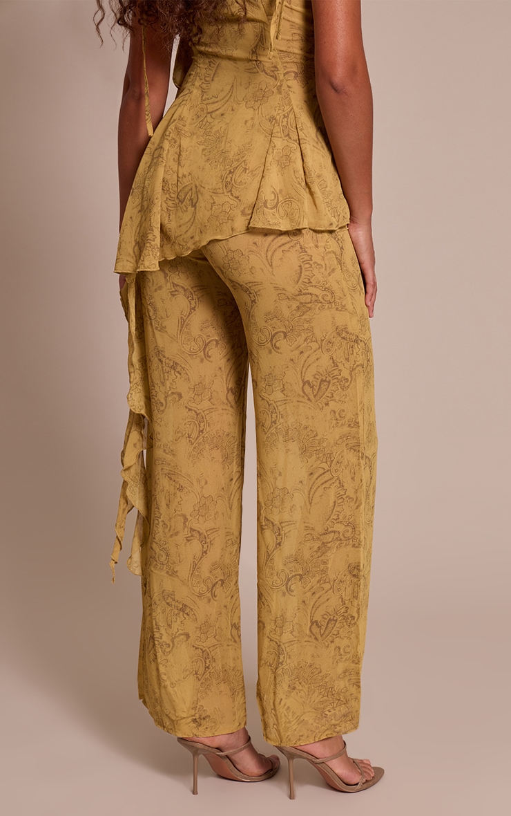 Tall Chartreuse Abstract Print Chiffon Straight Leg Pants image 3