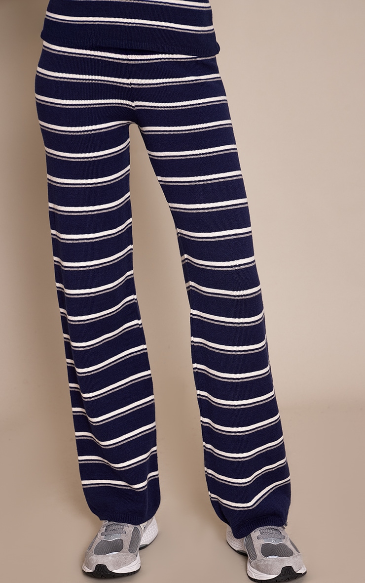 Tall Pantalon en maille tricot compacte bleu marine à rayures image 4