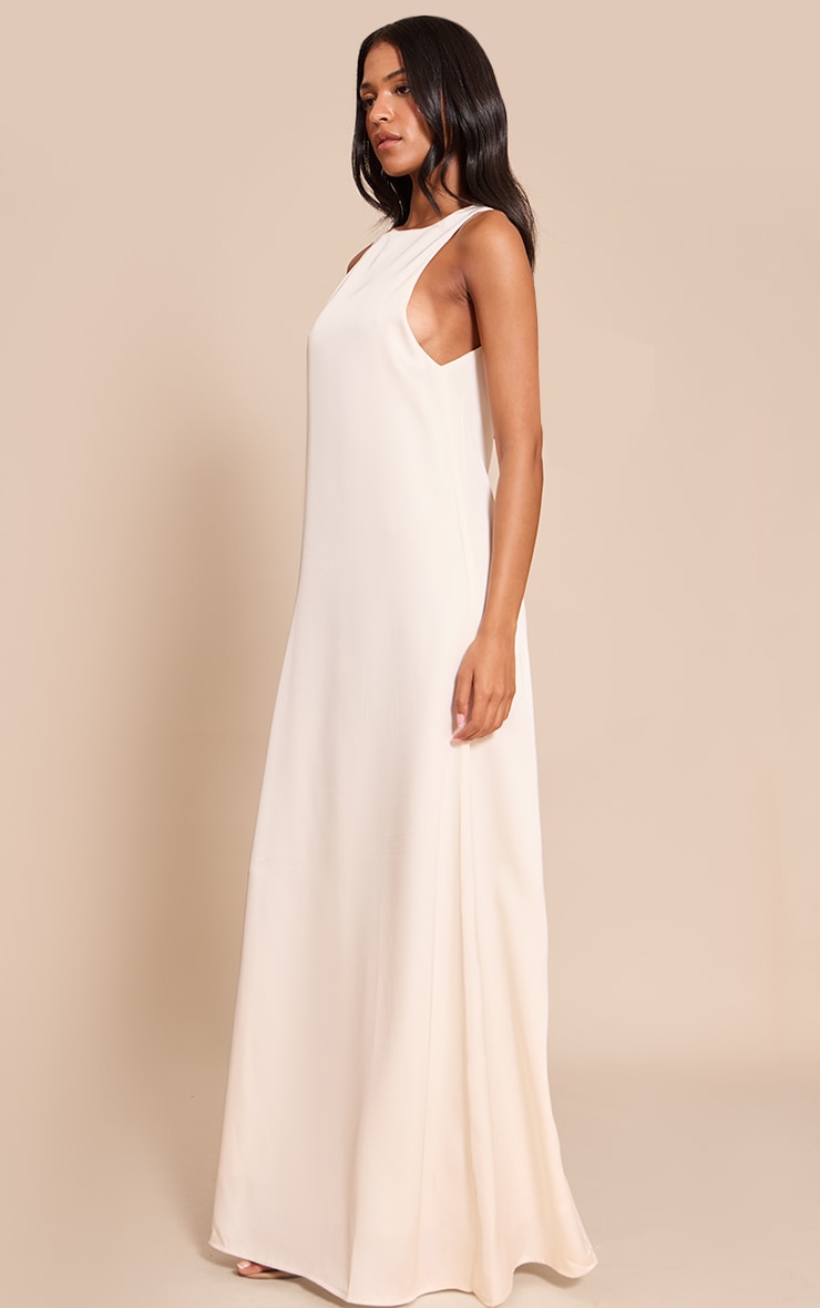 Tall Cream Satin Boat Neck Sleeveless Maxi Dress image 3