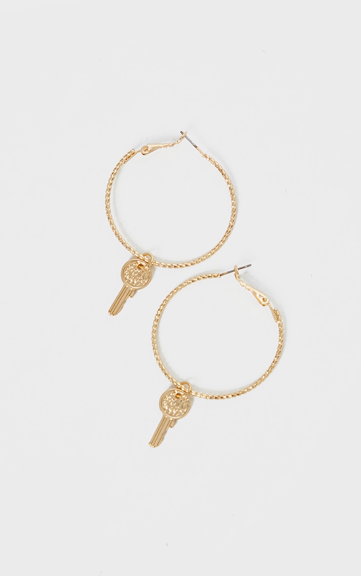 Gold Hoop With Key Statement Earrings