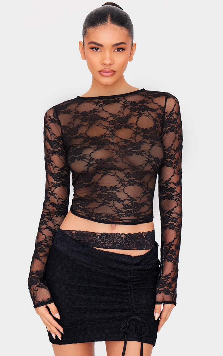 Black Lace Long Sleeve Top image 1