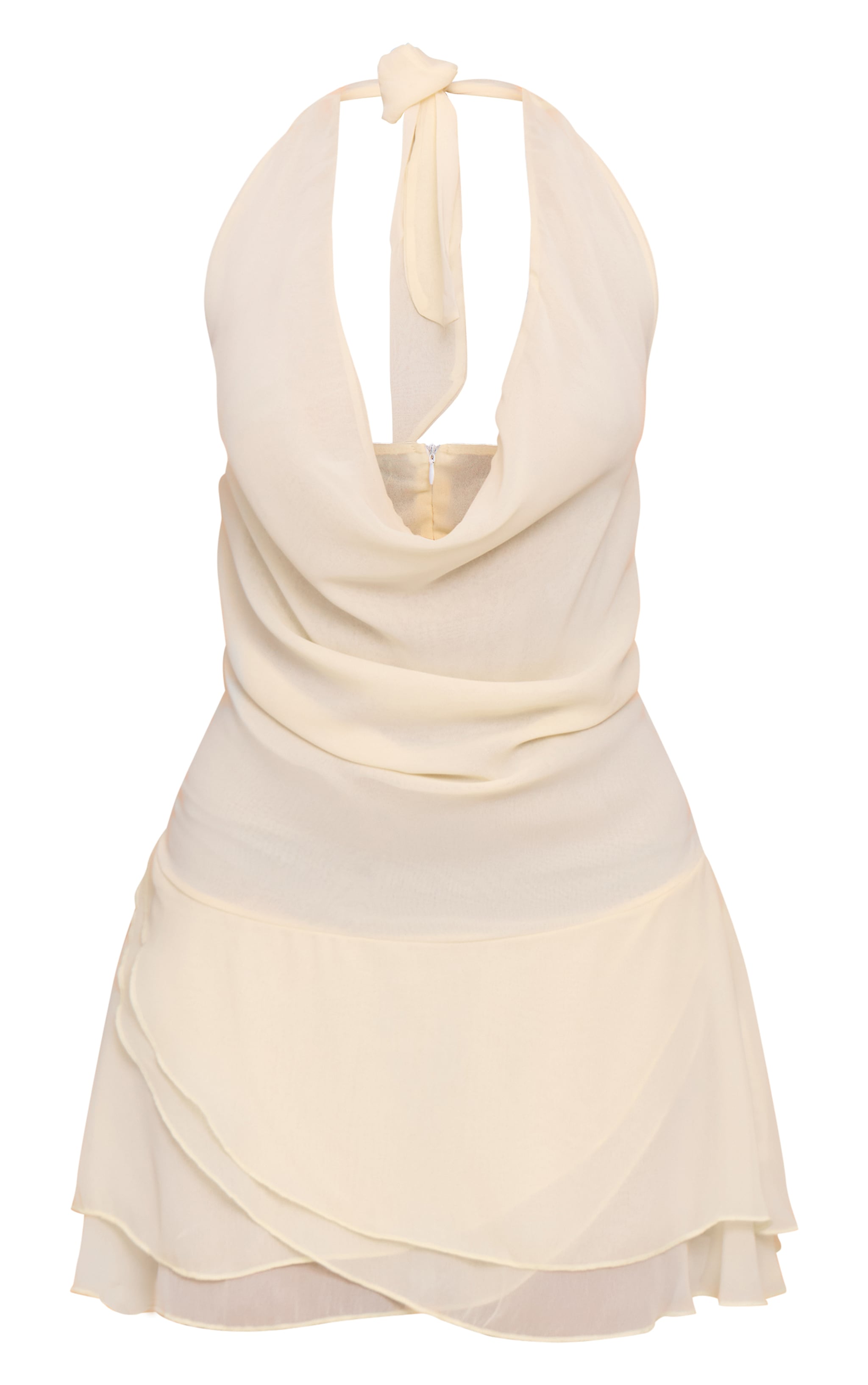 Almond Chiffon Cowl Neck Ruched Mini Dress image 5