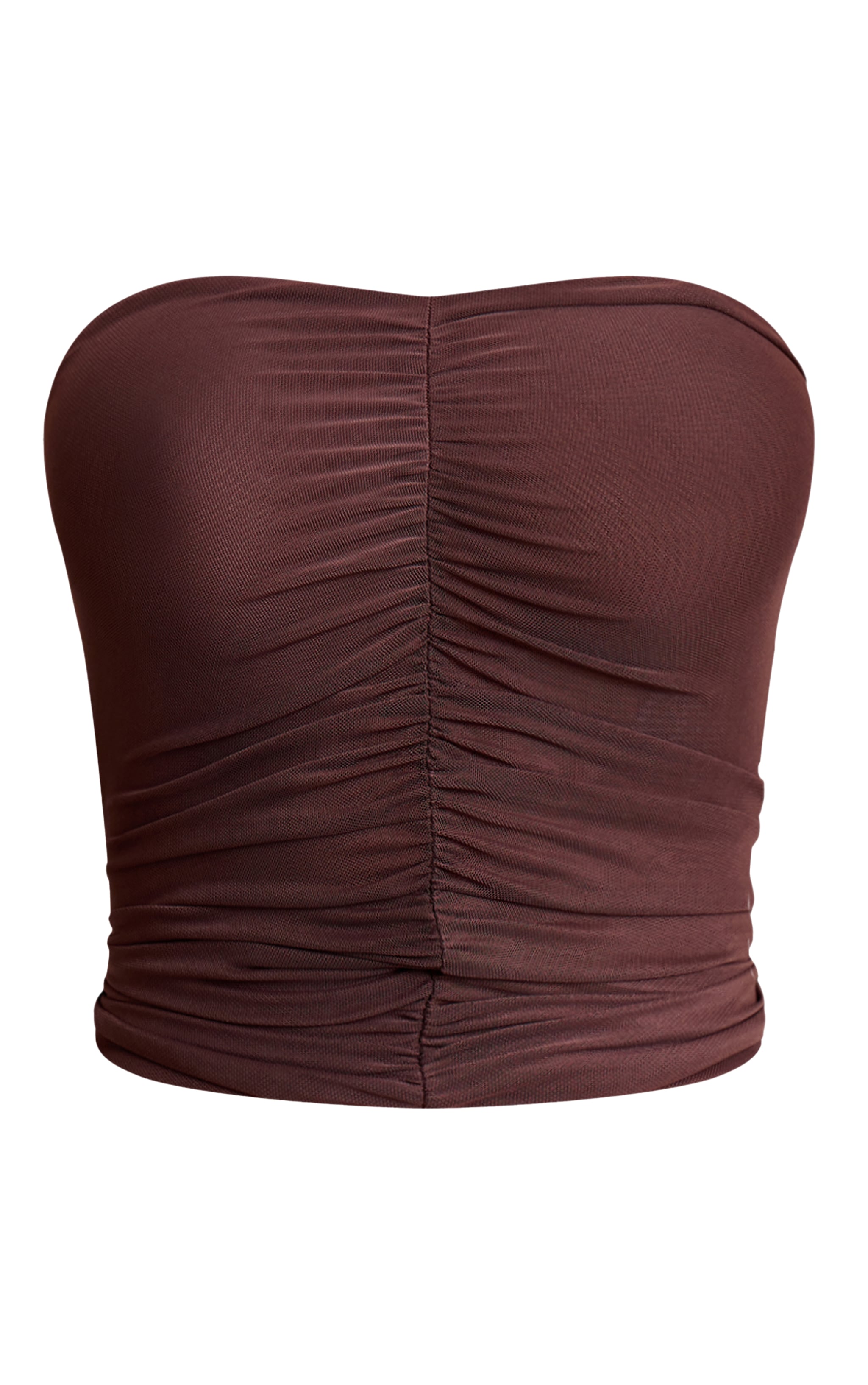 Chocolate Double Layered Mesh Ruched Front Bandeau image 5