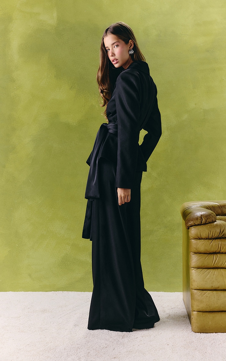 Black Woven Wide Leg Pants image 2