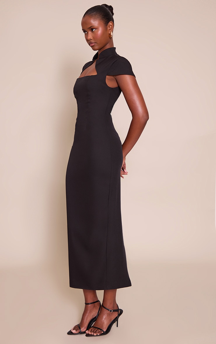 Robe mi-longue tissée noire à manches courtes image 3