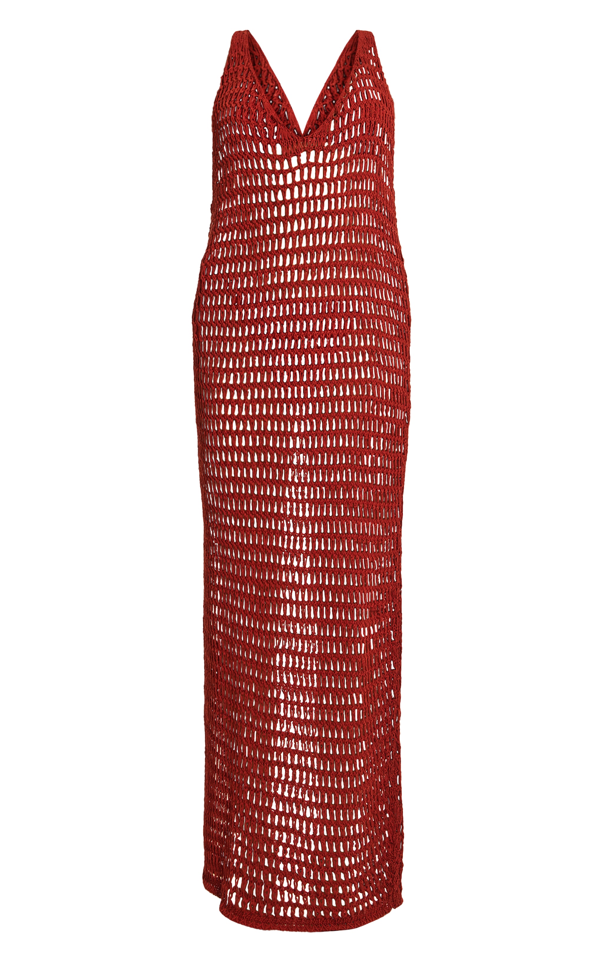 Robe de plage longue en maille style crochet rouille sans manches image 5