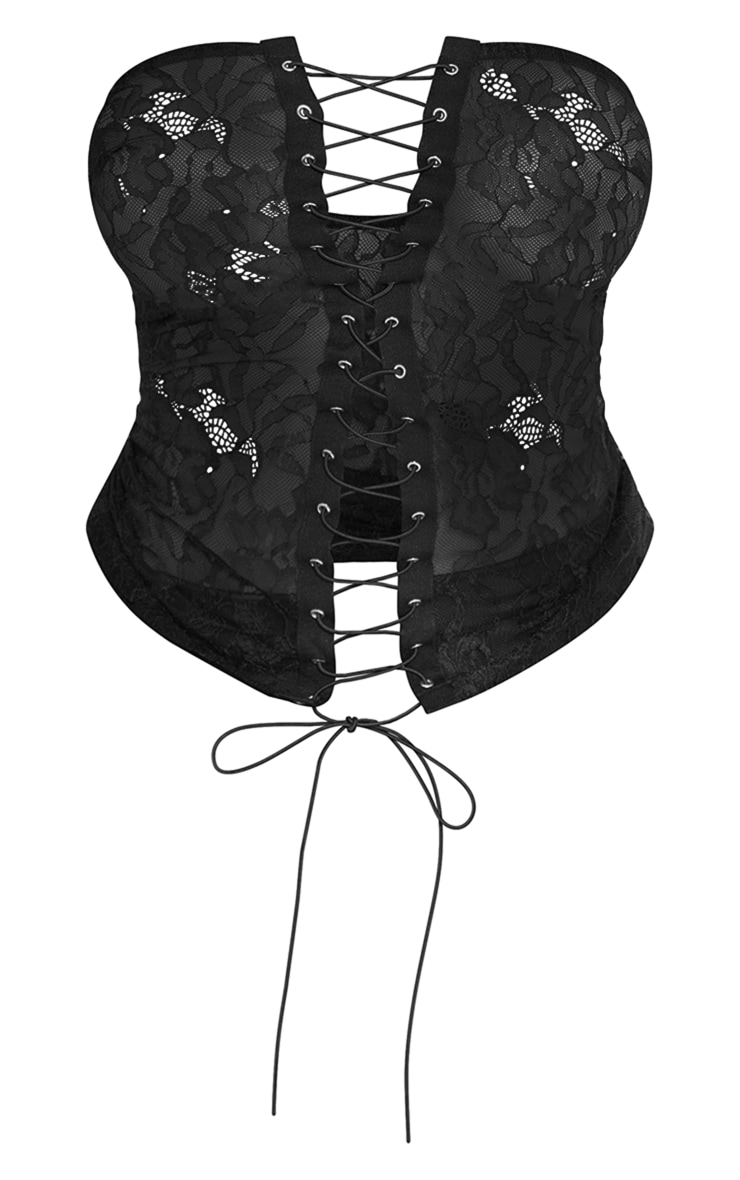 Shape Top bustier en dentelle transparente noire à lacets devant image 5