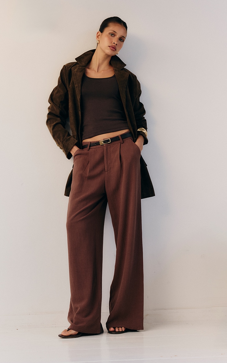 Dark Brown Oversized Longline Faux Suede Blazer Coat image 3