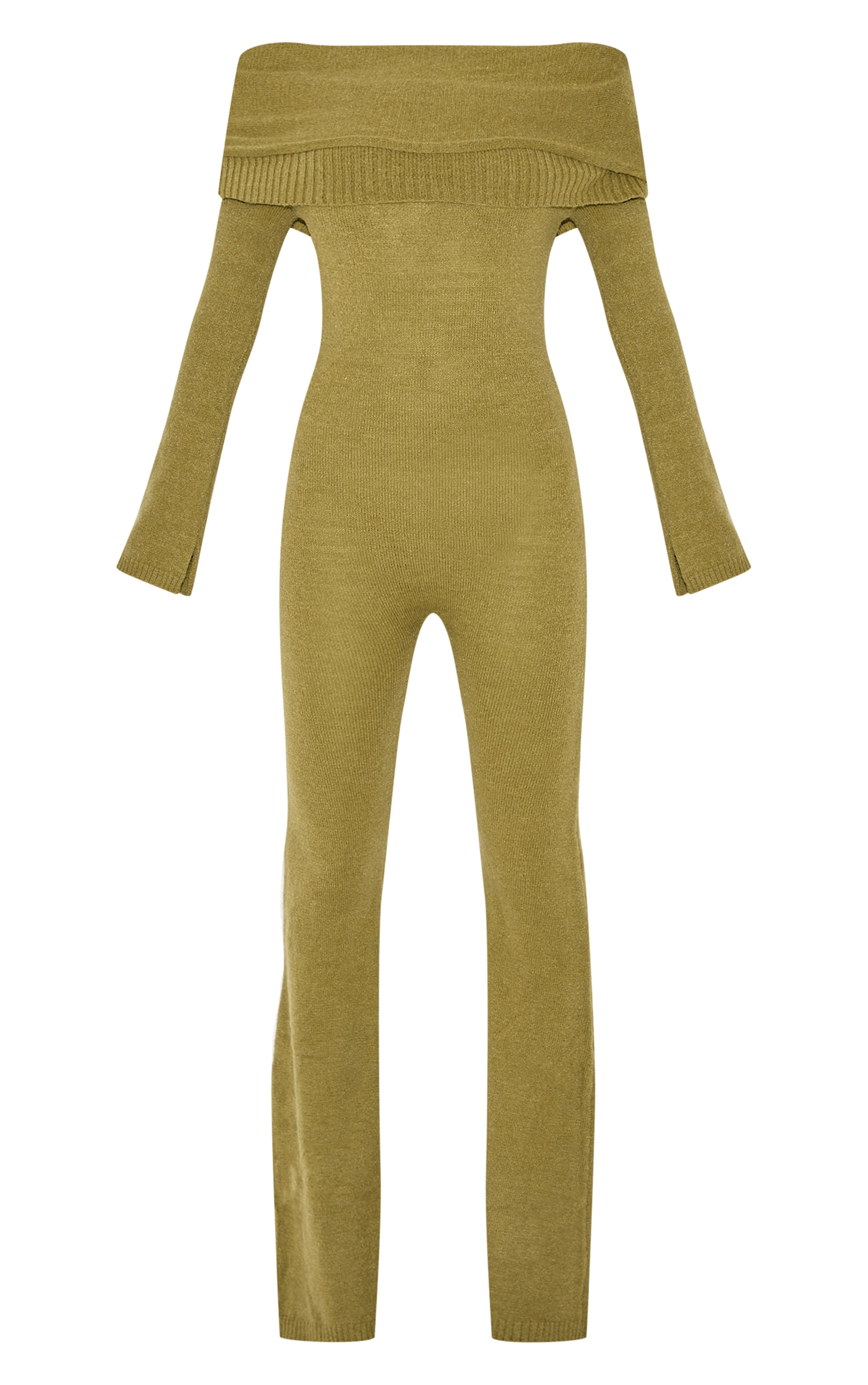 Olive Soft Knit Bardot Foldover Asymmetric Neck Jumpsuit image 5