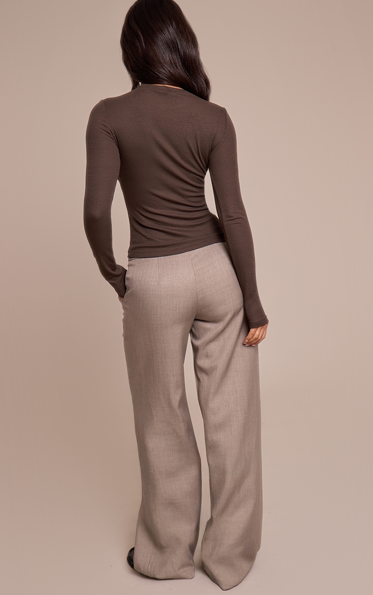 Petite Premium Taupe Woven Low Rise Wide Leg Pants image 3