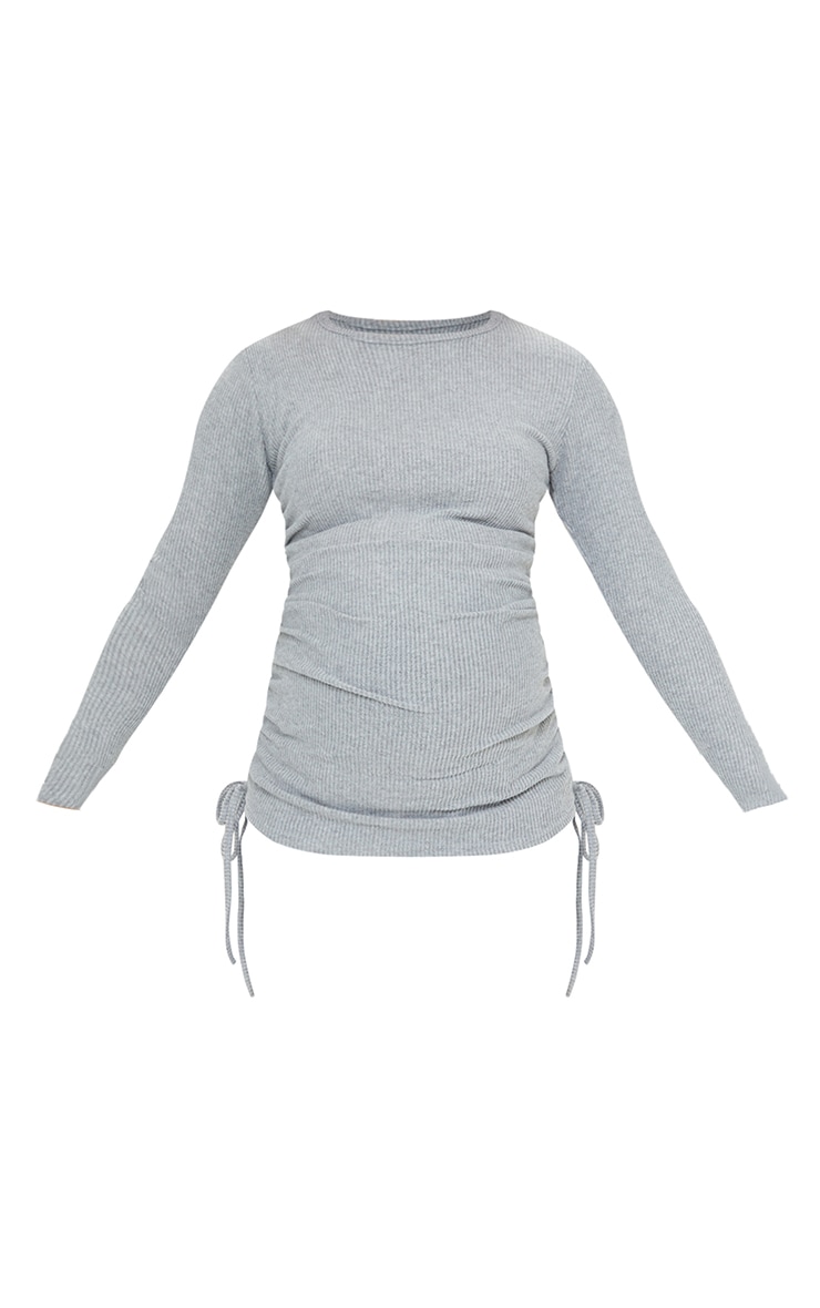 Maternity Grey Brushed Rib Ruched Bump Long Sleeve Top image 5