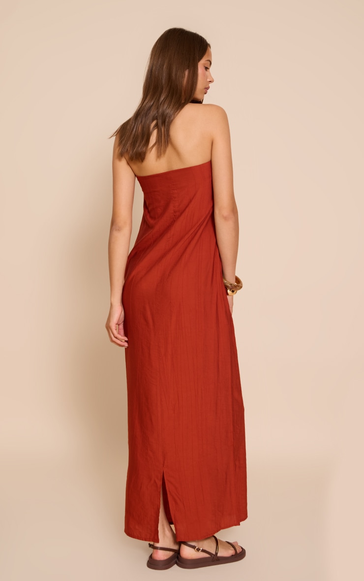 Rust Textured Column Bandeau Maxi Dress image 2