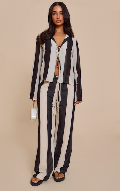 Petite Pantalon large noir à rayures et cordons ajustables