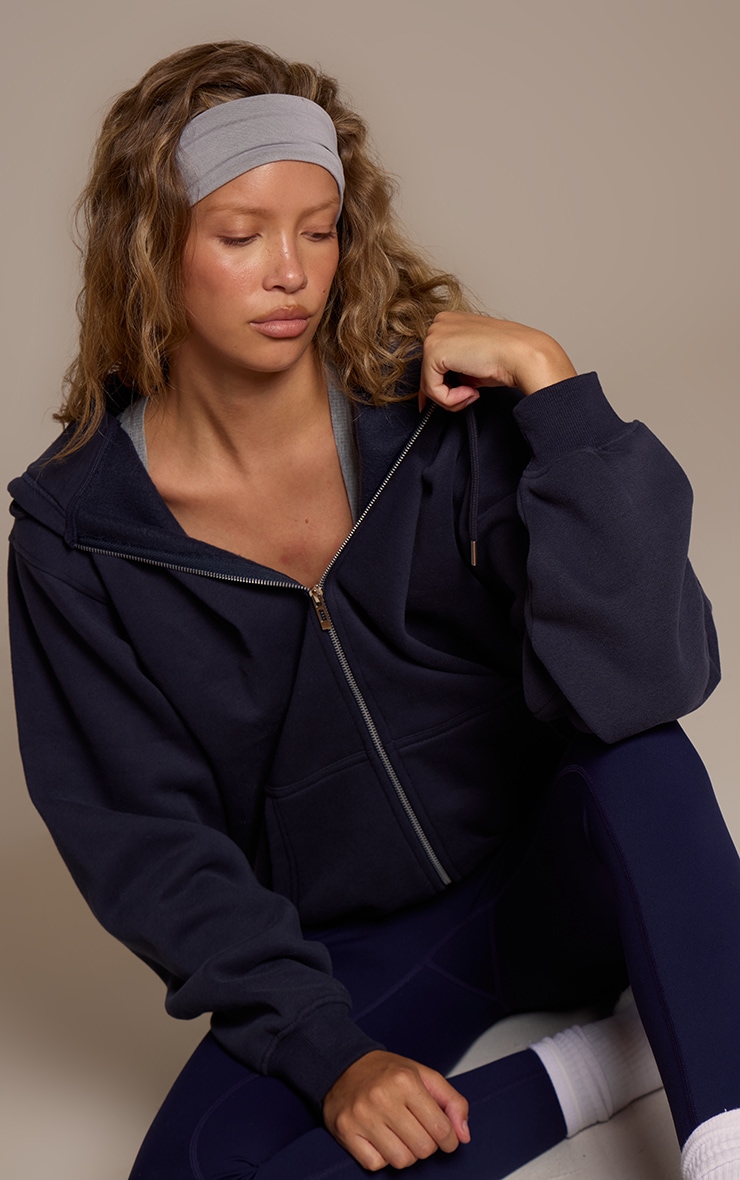 Hoodie oversize en coton polaire bleu marine à zip image 4