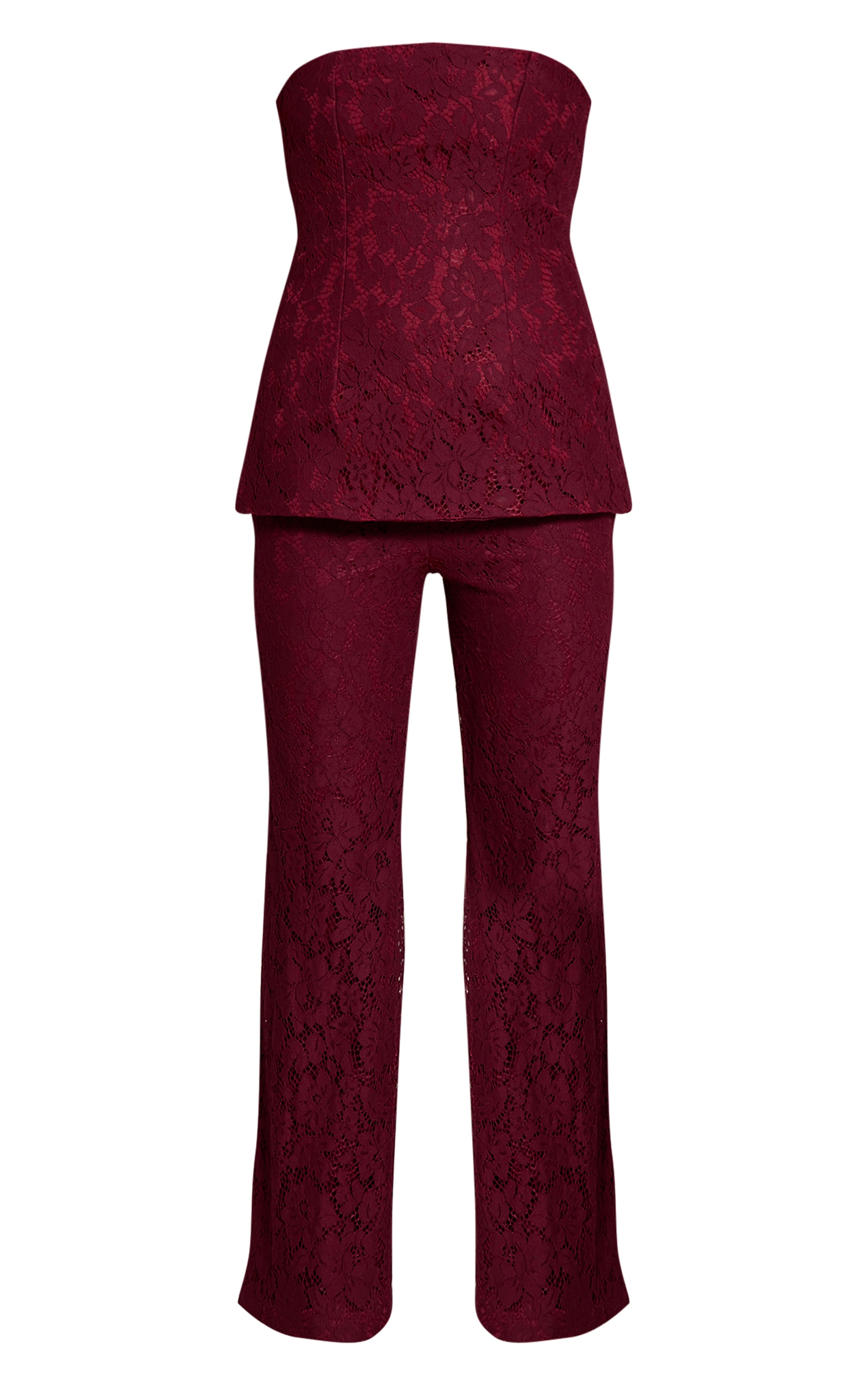Burgundy Lace Bandeau Overlay Straight Leg Jumpsuit image 5