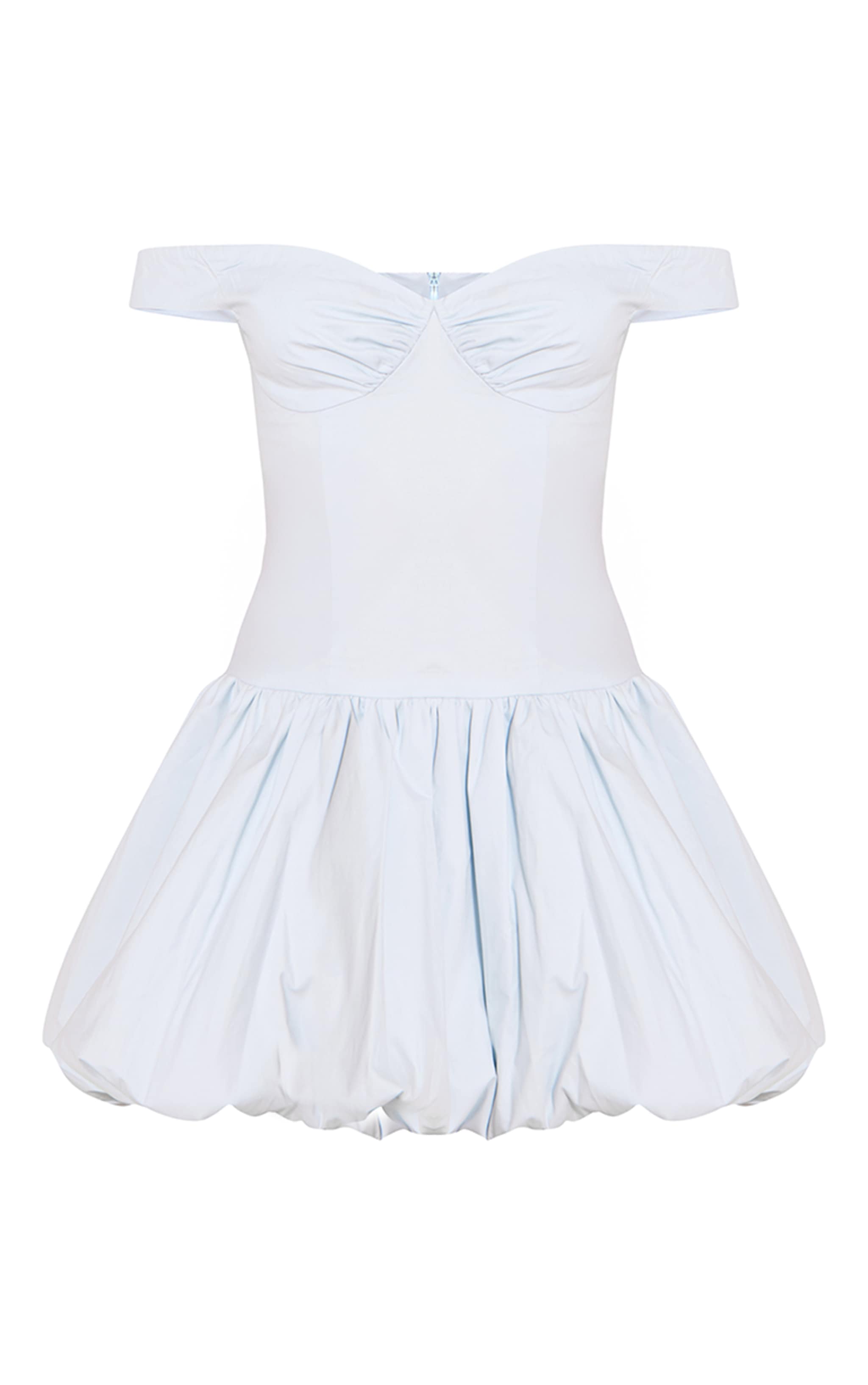 Light Blue Bardot Puffball Mini Dress image 5
