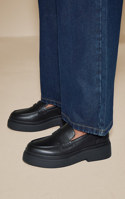 Wide Fit Black Pu Chunky Basic Loafer