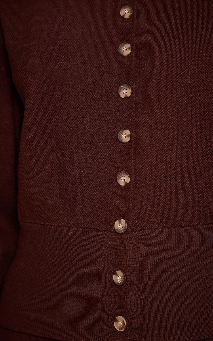 Chocolate Compact Knit Placket Detail Cardigan image 4