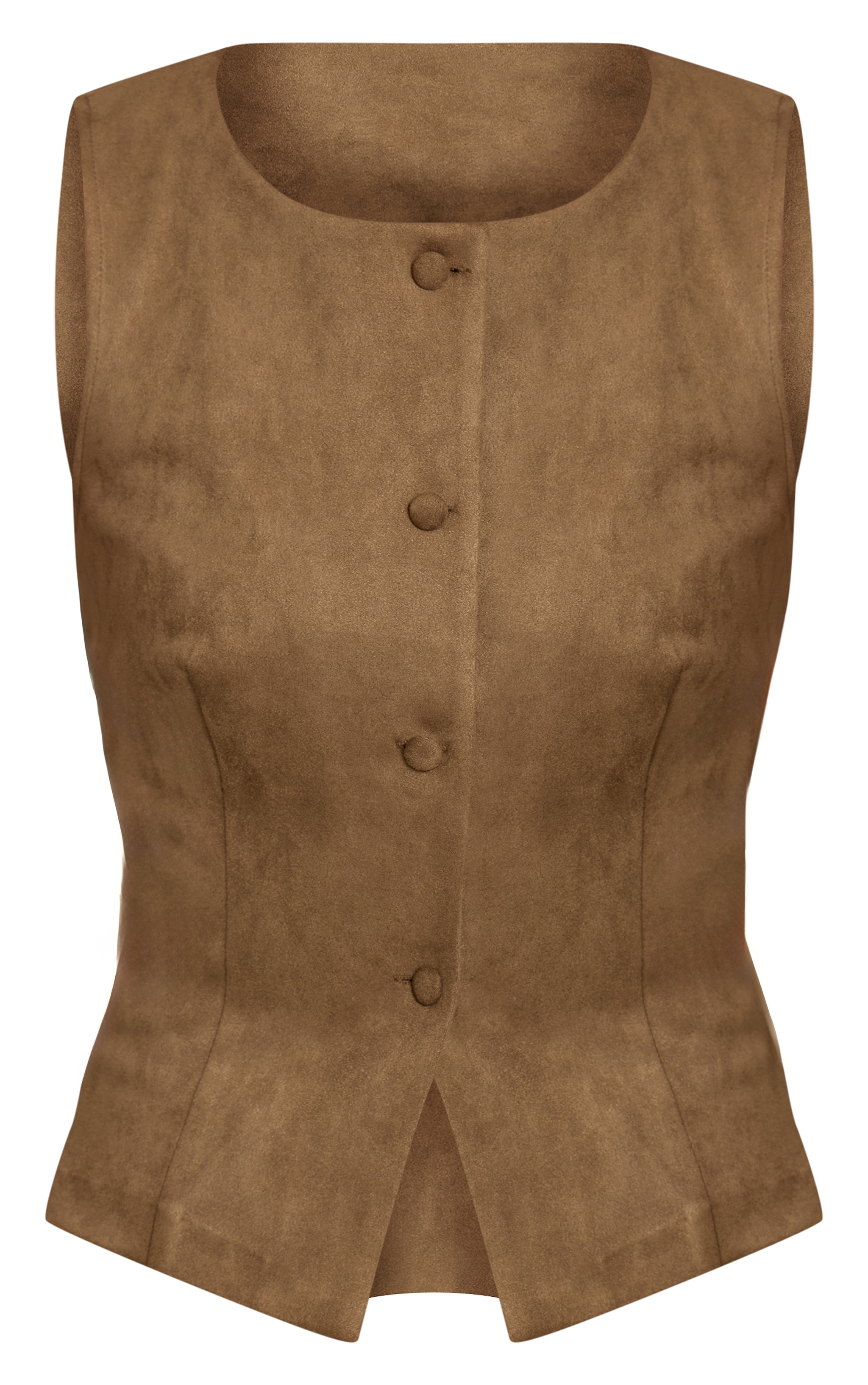 Khaki Faux Suede Popper Detail Waistcoat image 5