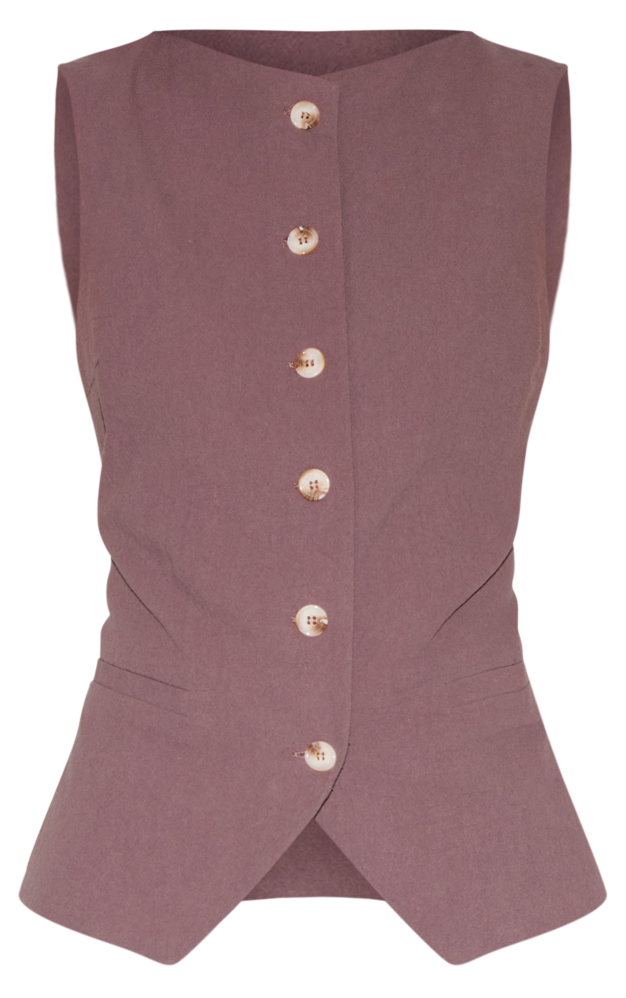 Dark Brown Linen Look Tailored Waistcoat image 5