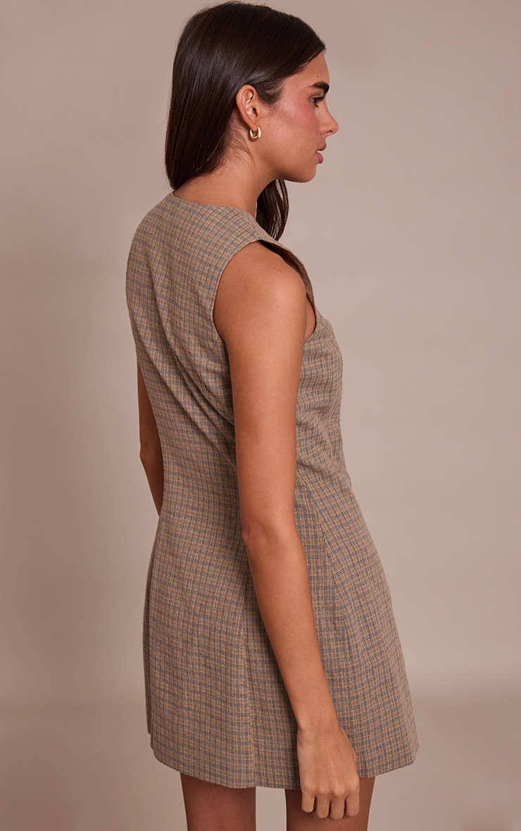 Sage Check Boat Neck Button Down Bodycon Dress image 2