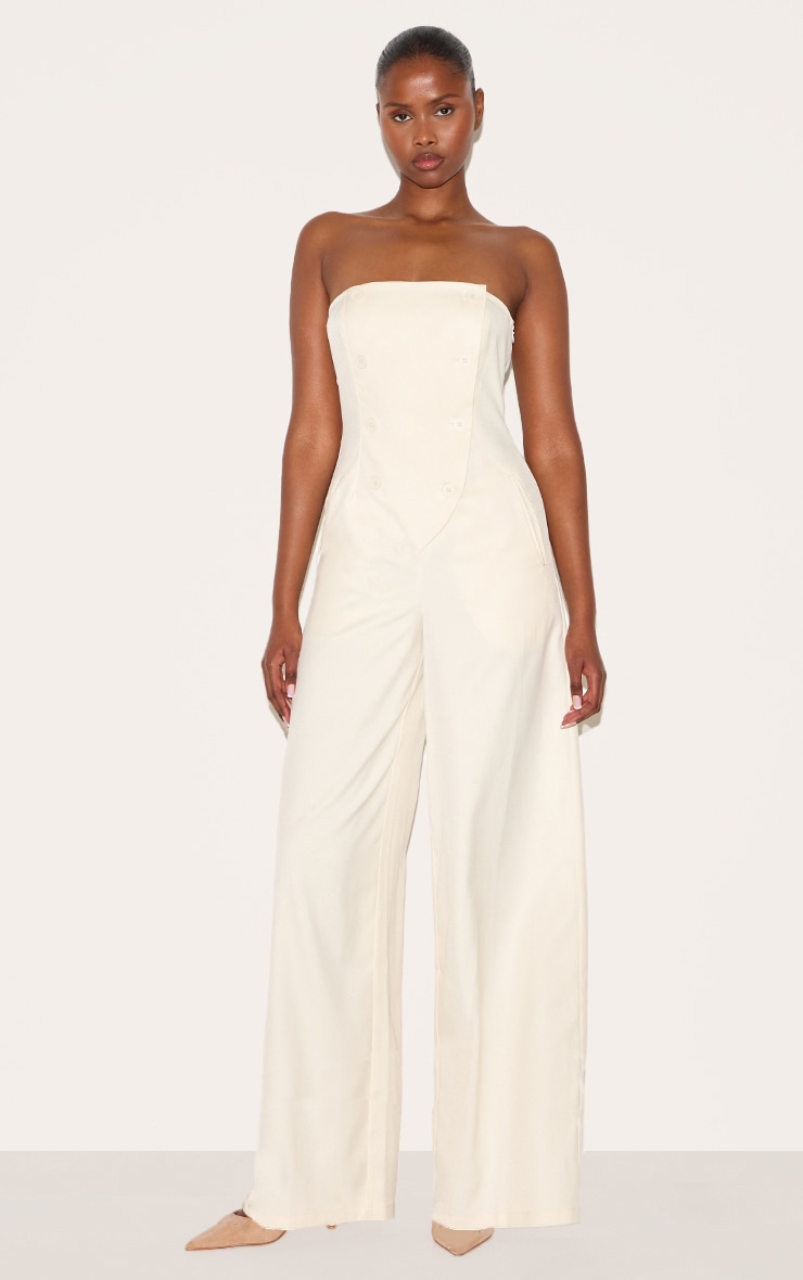 Combinaison de tailleur bustier large tissée crème à boutons image 1