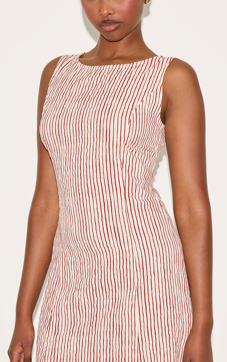Red Striped Boat Neck Dress image 4