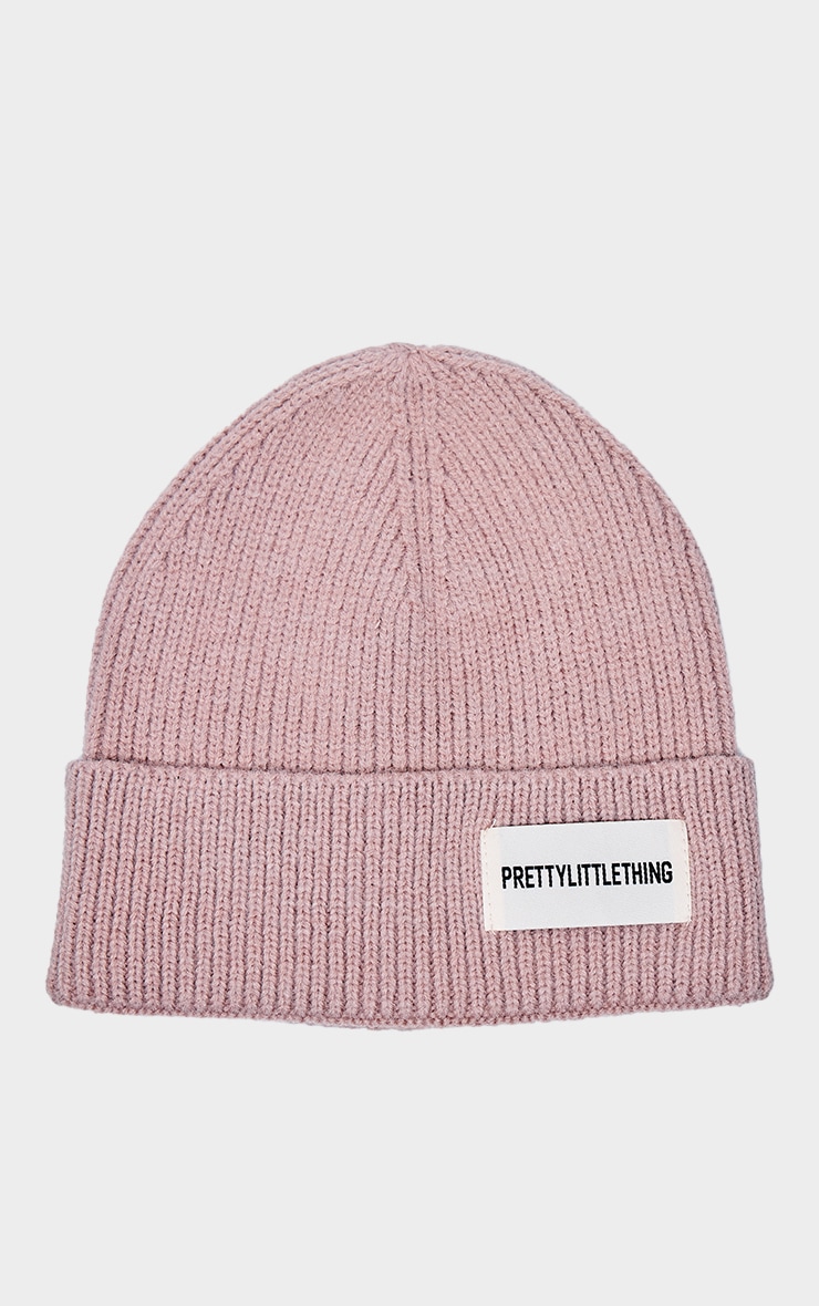 PRETTYLITTLETHING Bonnet côtelé gris champignon à logo image 2