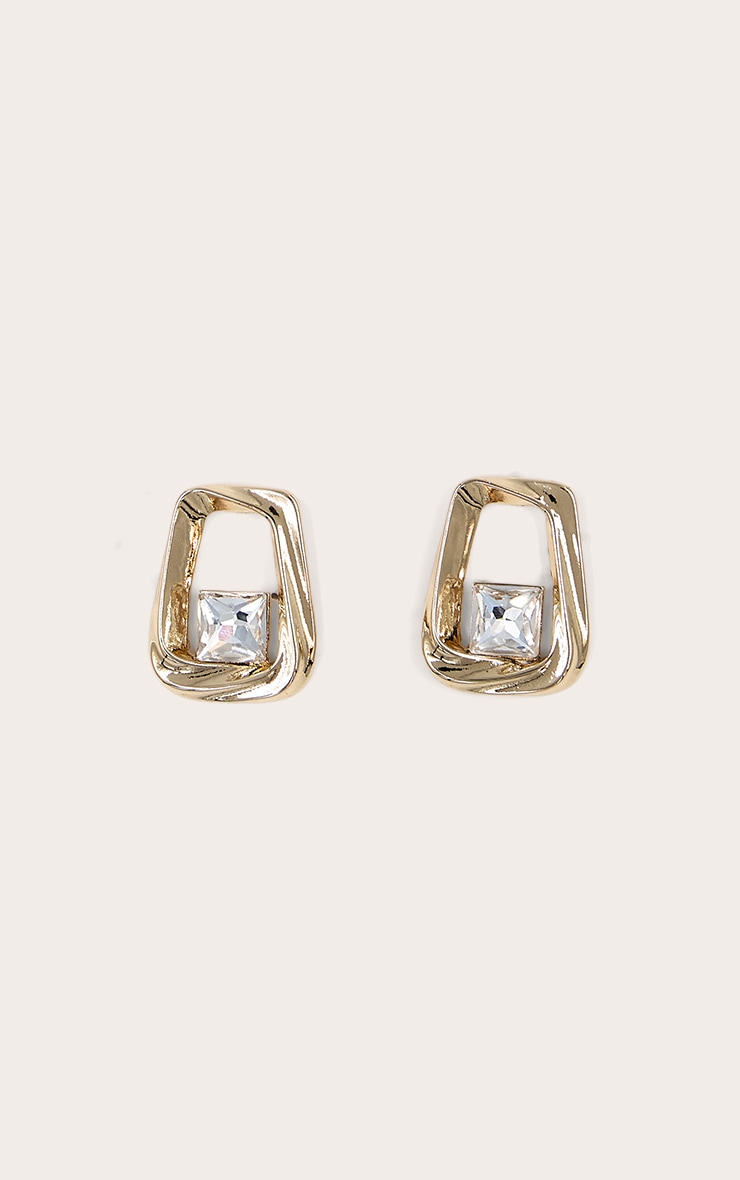 Gold Diamante Abstract Square Stud Earrings image 2