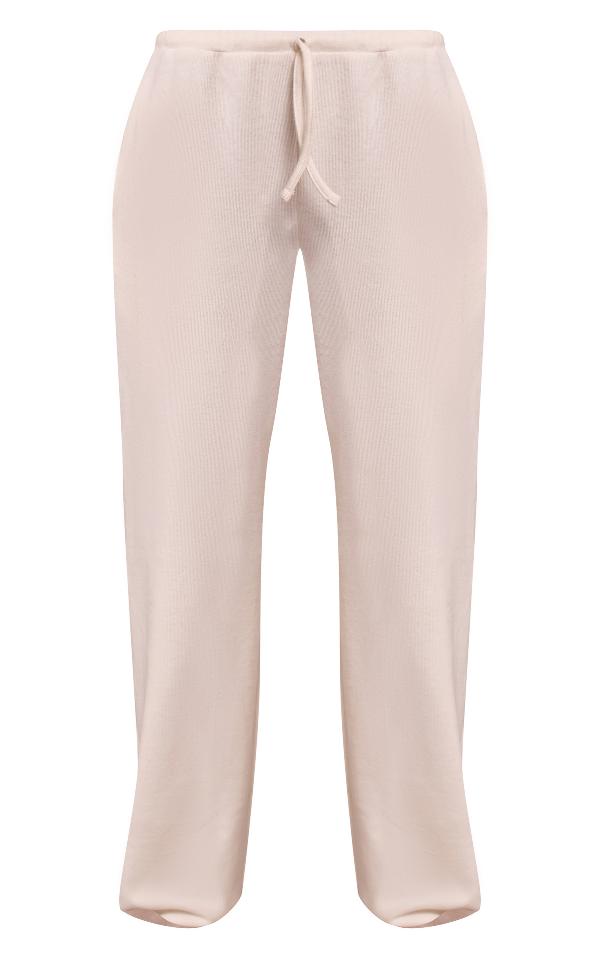 Cream Rib Knit Straight Leg Pants image 5