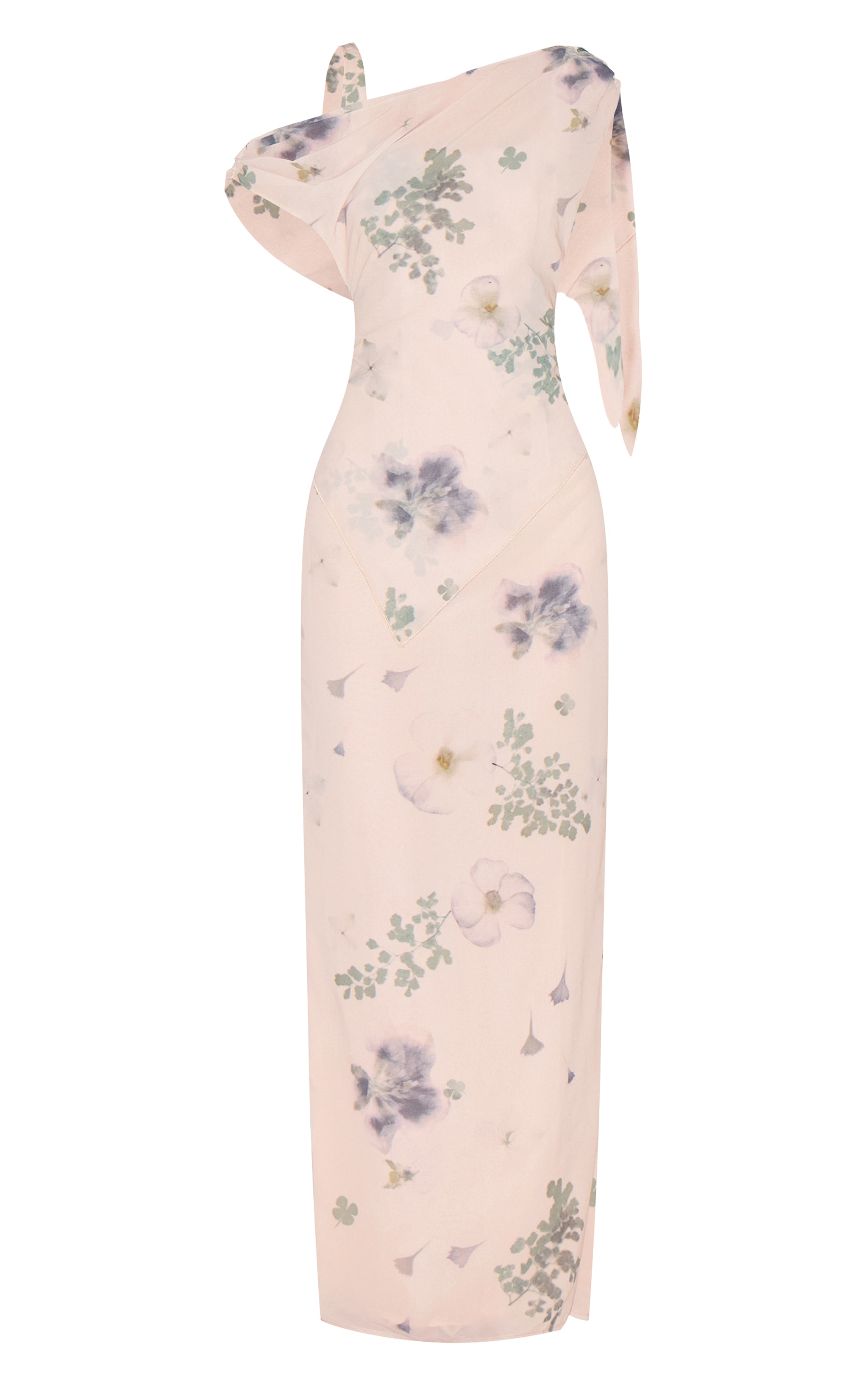Robe longue en mousseline de soie sable imprimé abstrait à détail drapé image 5