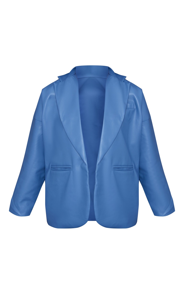 Blue Faux Leather Drop Shoulder Oversized Dad Blazer image 5