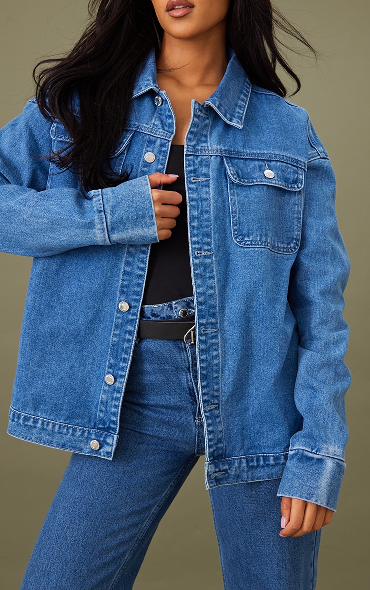 Tall Mid Blue Wash Denim Jacket Tall PrettyLittleThing USA
