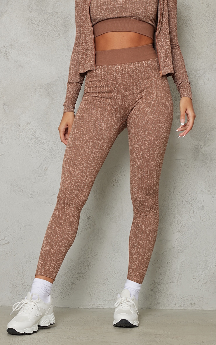 PRETTYLITTLETHING Brown Textured Seamless Legging image 2