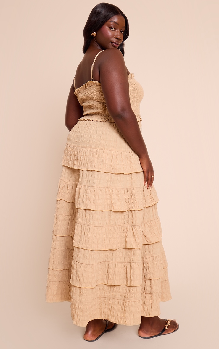 Plus Stone Textured Shirred Tiered Maxi Dress image 2
