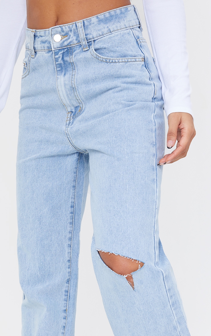 Light Blue Wash Knee Rip Wide Leg Jeans image 4