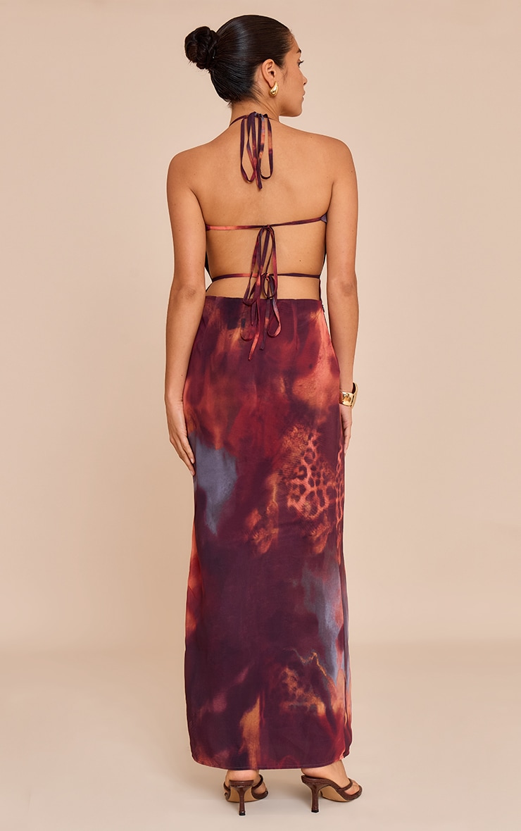 Petite Rust Printed Halterneck Open Back Maxi Dress image 2