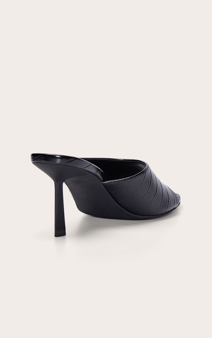 Mules rondes noires effet croco à talon image 4