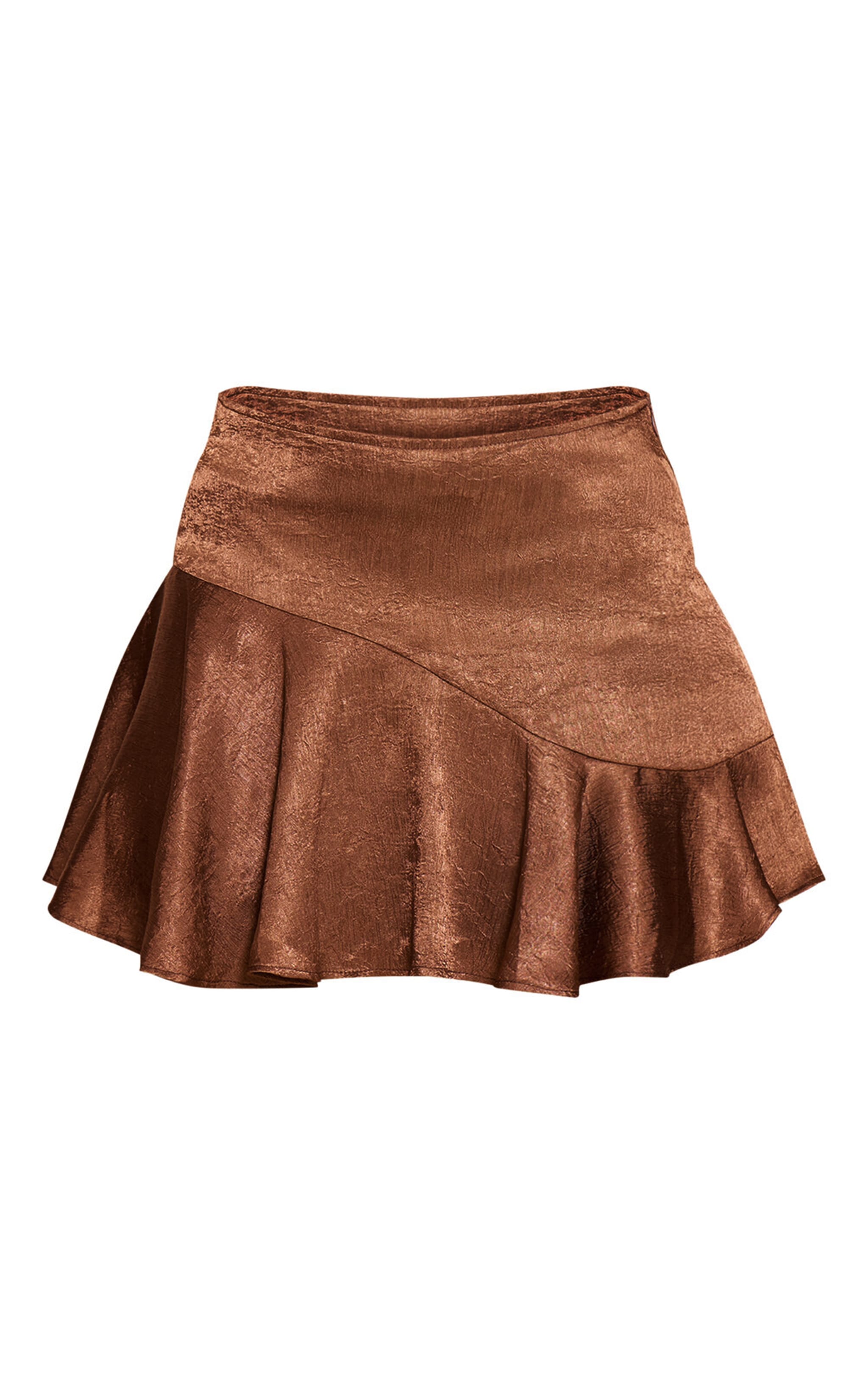 Chocolate Textured Satin Scalloped Edge Mini Skirt image 6