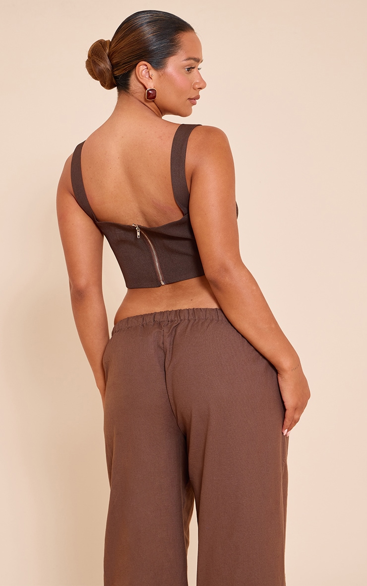 Shape deep chocolate Woven Corseted Crop Top image 2
